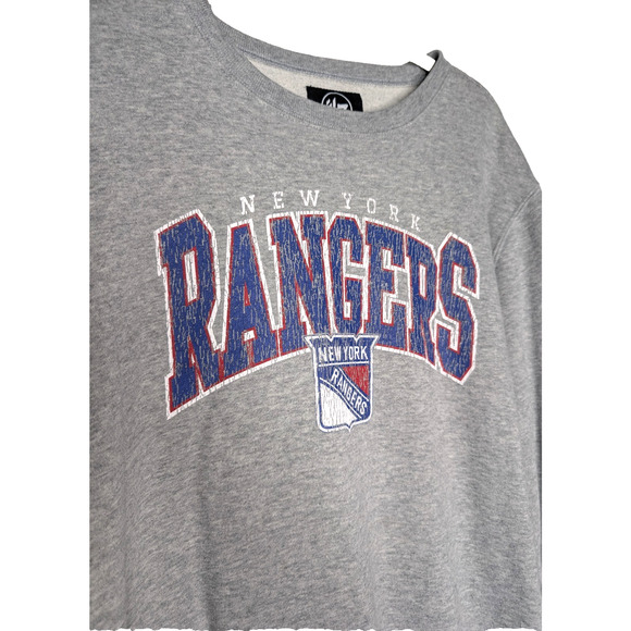 47 Brand NHL New York Rangers Gray Vintage Distressed Look Crew Neck Sweatshirt - Picture 2 of 6